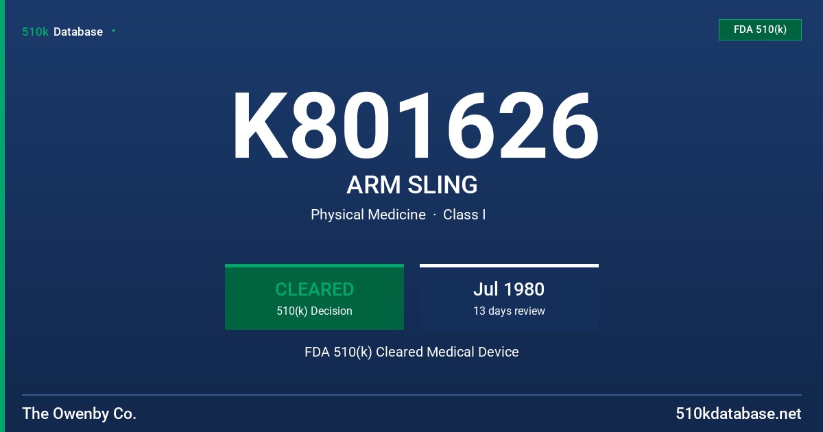 K801626 ARM SLING FDA 510(k) Cleared Medical Device
