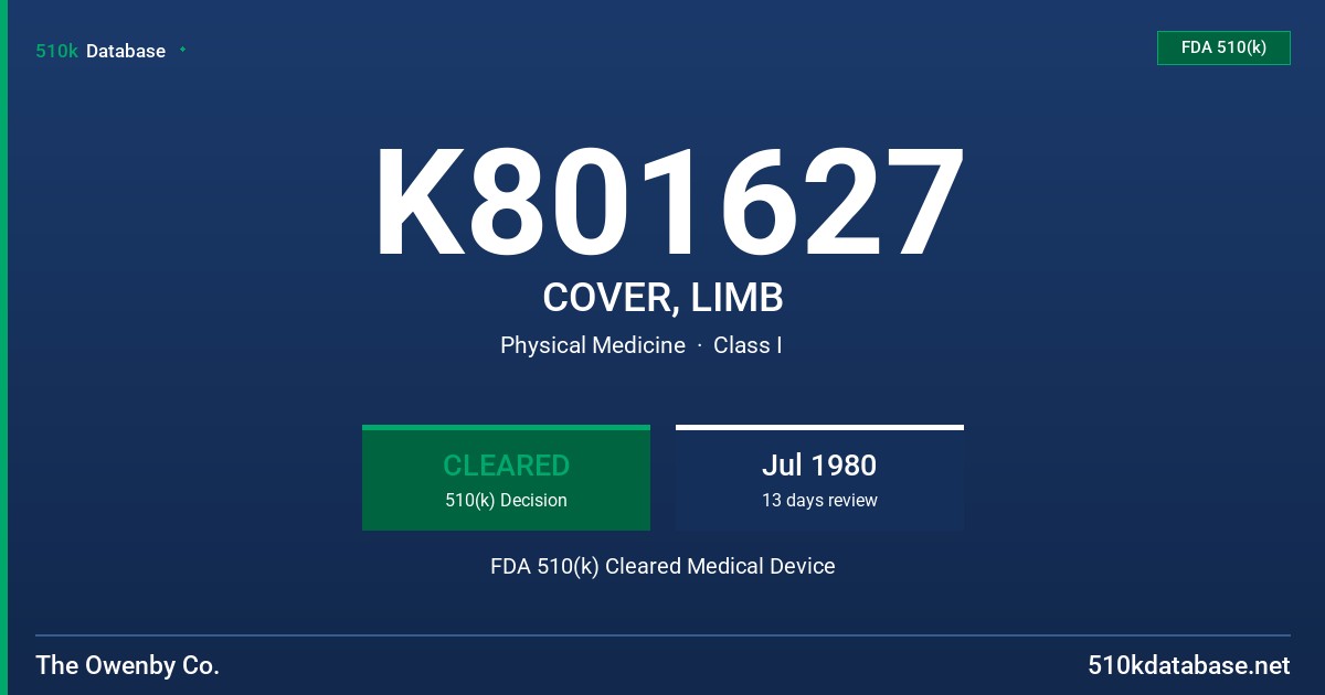 K801627 COVER, LIMB FDA 510(k) Cleared Medical Device