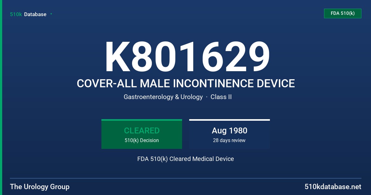 K801629 COVER-ALL MALE INCONTINENCE DEVICE FDA 510(k) Cleared Medical Device