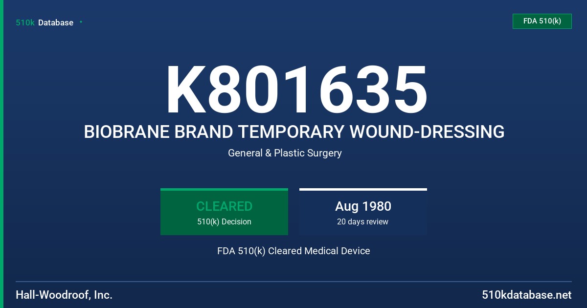 K801635 BIOBRANE BRAND TEMPORARY WOUND-DRESSING FDA 510(k) Cleared Medical Device