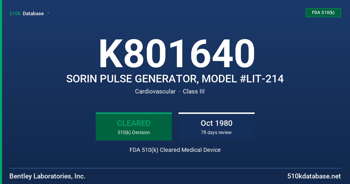 K801640 SORIN PULSE GENERATOR, MODEL #LIT-214 FDA 510(k) Cleared Medical Device