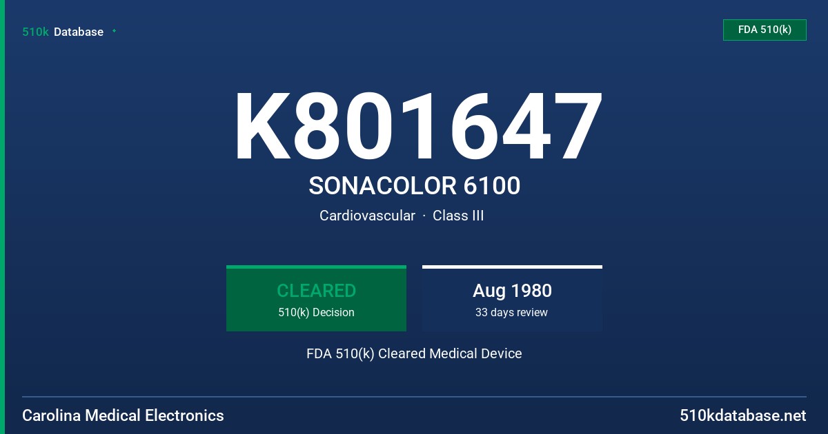 K801647 SONACOLOR 6100 FDA 510(k) Cleared Medical Device