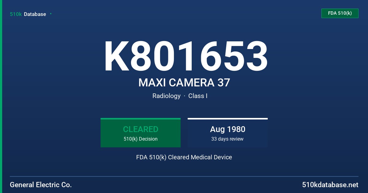 K801653 MAXI CAMERA 37 FDA 510(k) Cleared Medical Device