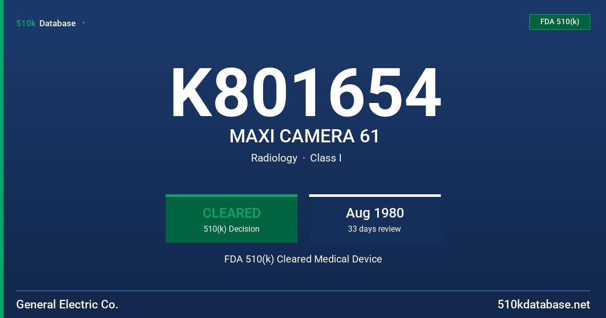 K801654 MAXI CAMERA 61 FDA 510(k) Cleared Medical Device