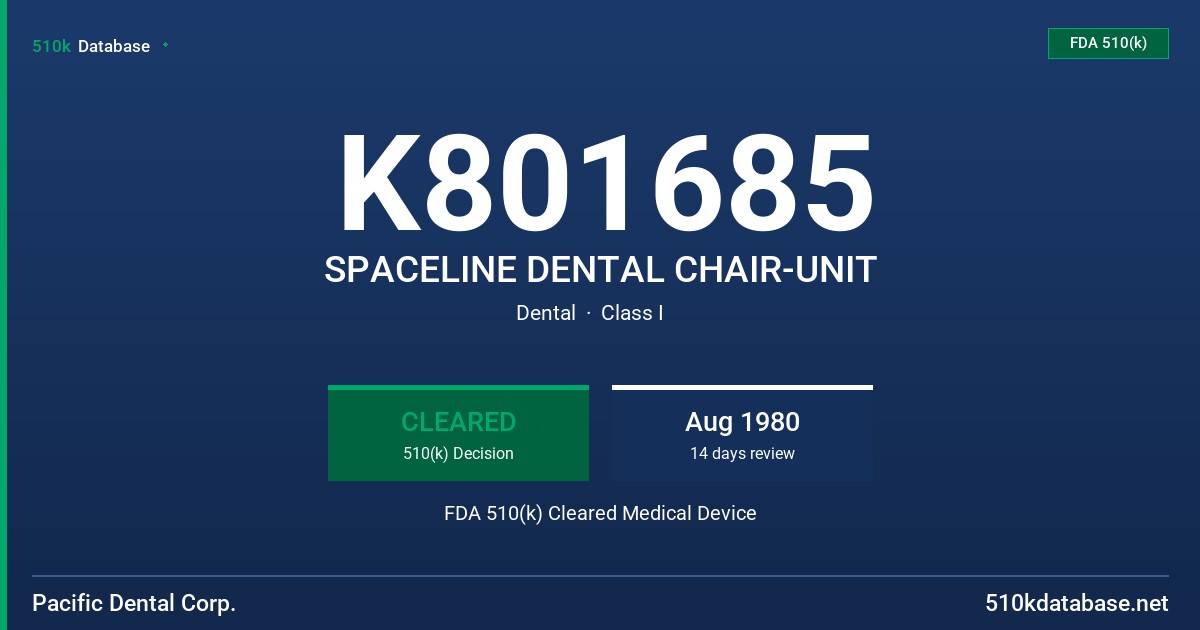 K801685 SPACELINE DENTAL CHAIR-UNIT FDA 510(k) Cleared Medical Device