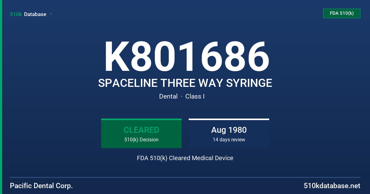 K801686 SPACELINE THREE WAY SYRINGE FDA 510(k) Cleared Medical Device