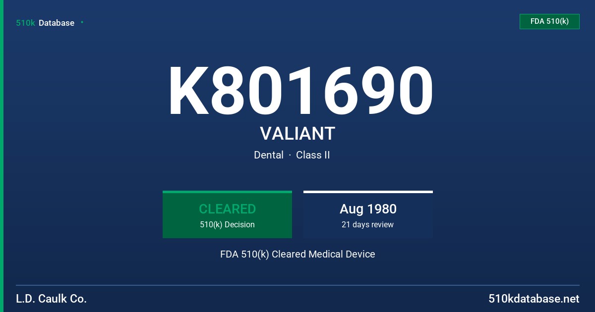 K801690 VALIANT FDA 510(k) Cleared Medical Device
