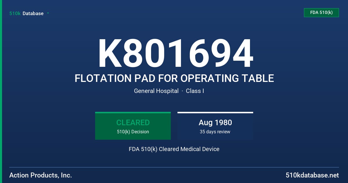 K801694 FLOTATION PAD FOR OPERATING TABLE FDA 510(k) Cleared Medical Device