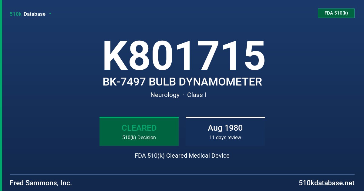 K801715 BK-7497 BULB DYNAMOMETER FDA 510(k) Cleared Medical Device