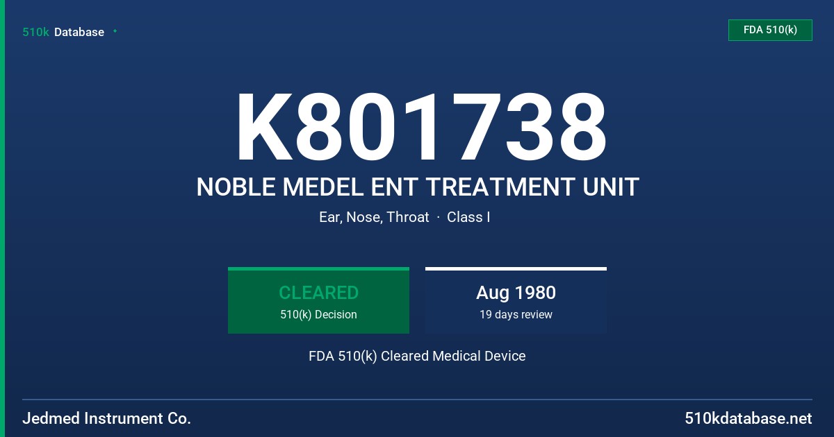 K801738 NOBLE MEDEL ENT TREATMENT UNIT FDA 510(k) Cleared Medical Device