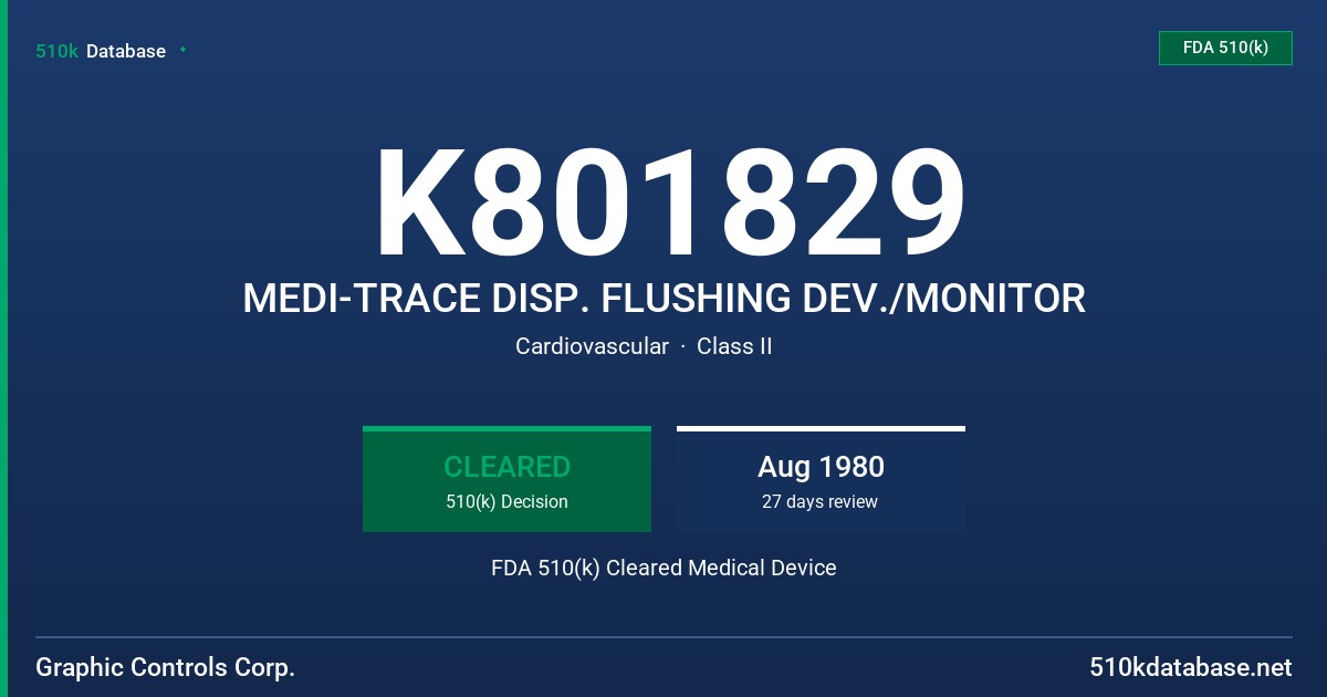 K801829 MEDI-TRACE DISP. FLUSHING DEV./MONITOR FDA 510(k) Cleared Medical Device