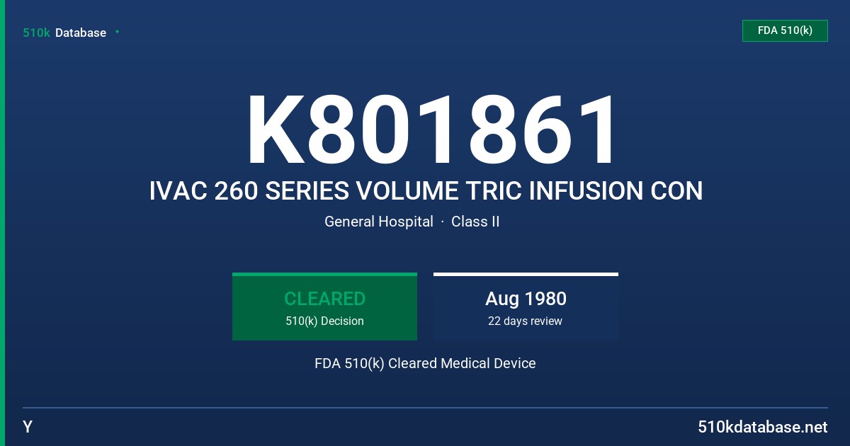 K801861 IVAC 260 SERIES VOLUME TRIC INFUSION CON FDA 510(k) Cleared Medical Device