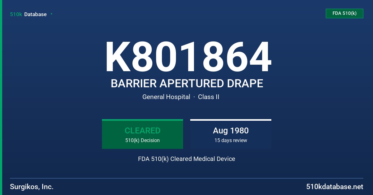 K801864 BARRIER APERTURED DRAPE FDA 510(k) Cleared Medical Device