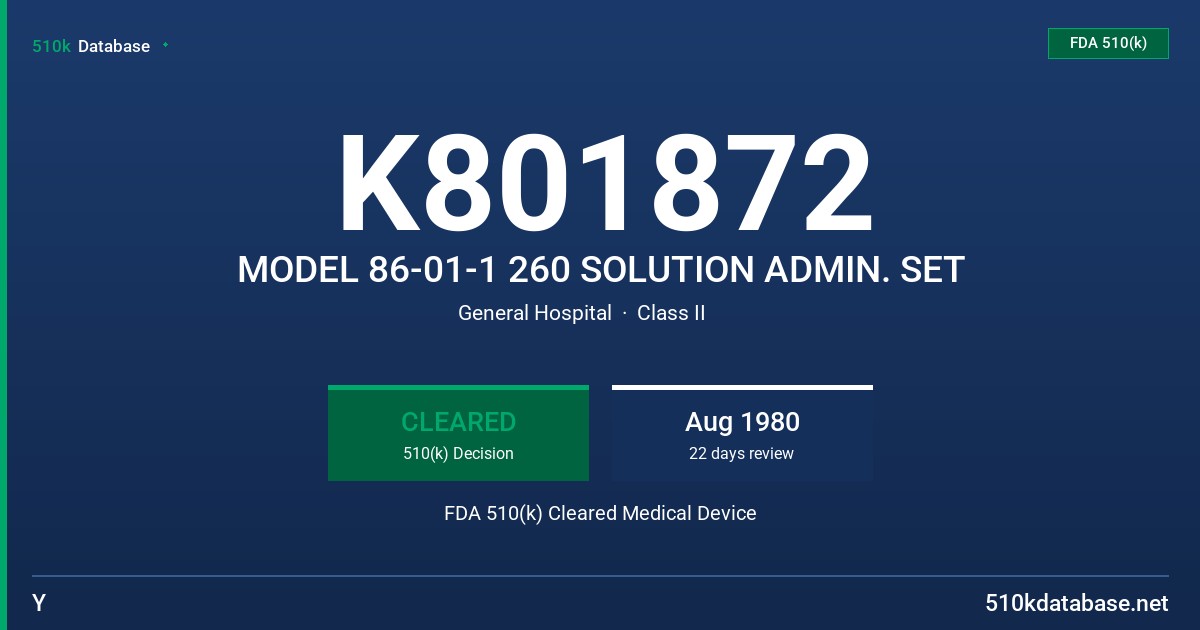 K801872 MODEL 86-01-1 260 SOLUTION ADMIN. SET FDA 510(k) Cleared Medical Device