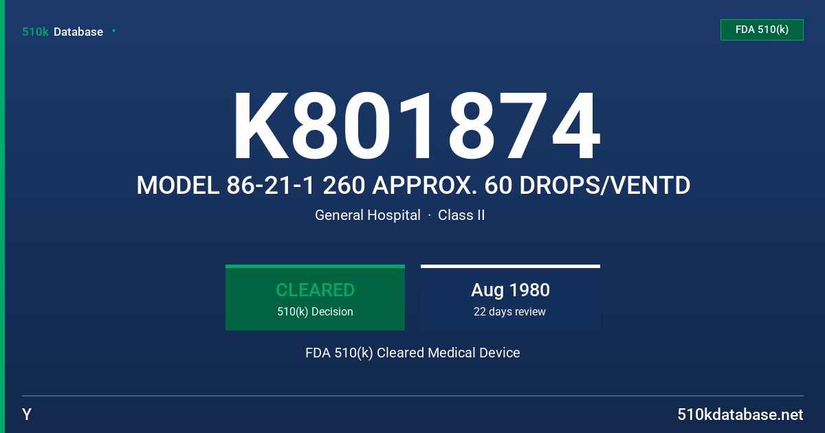 K801874 MODEL 86-21-1 260 APPROX. 60 DROPS/VENTD FDA 510(k) Cleared Medical Device