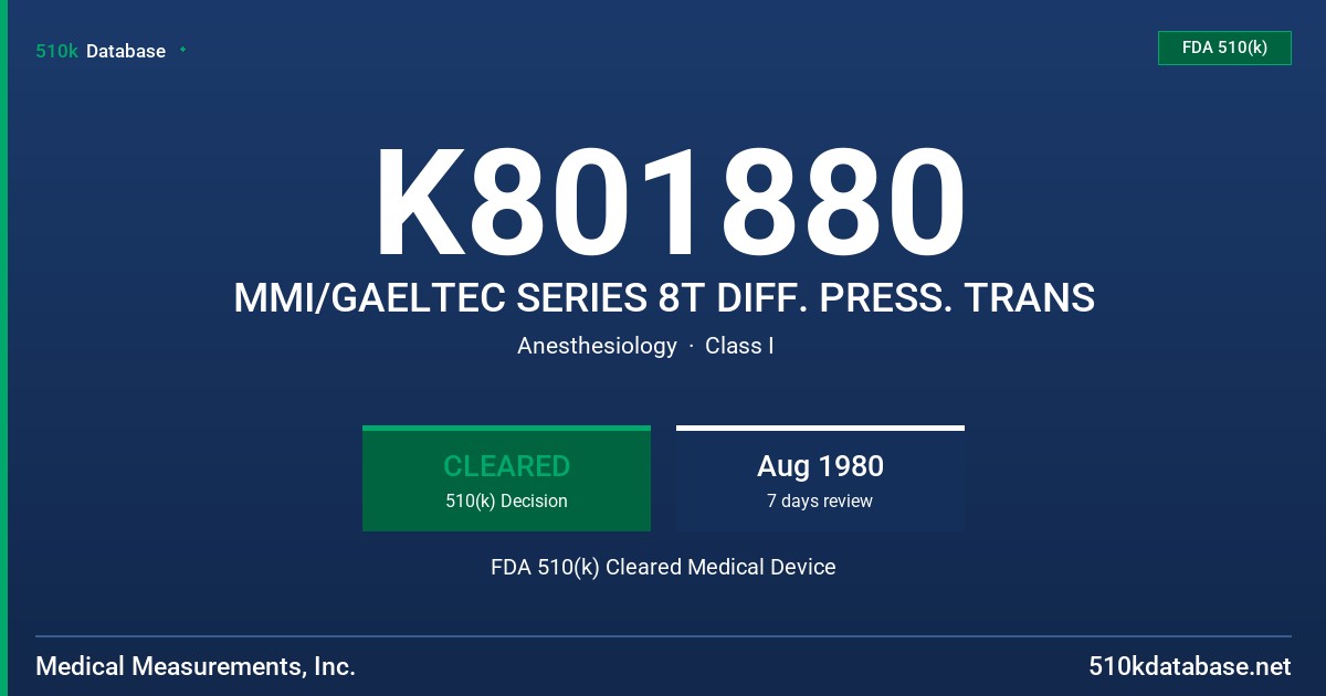 K801880 MMI/GAELTEC SERIES 8T DIFF. PRESS. TRANS FDA 510(k) Cleared Medical Device