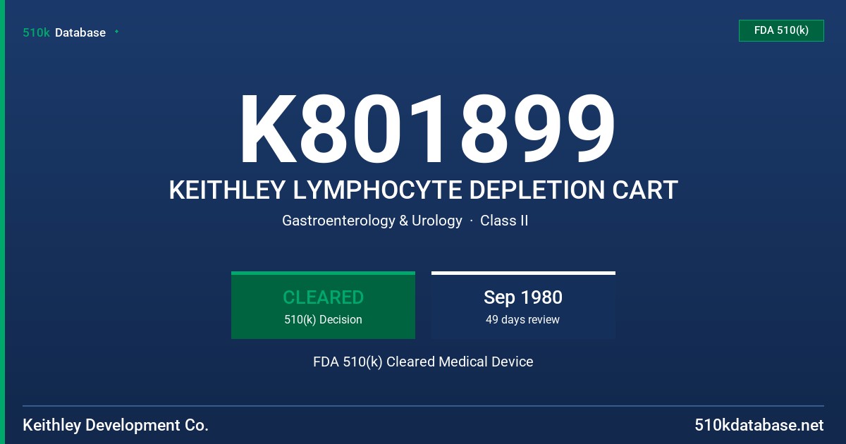 K801899 KEITHLEY LYMPHOCYTE DEPLETION CART FDA 510(k) Cleared Medical Device