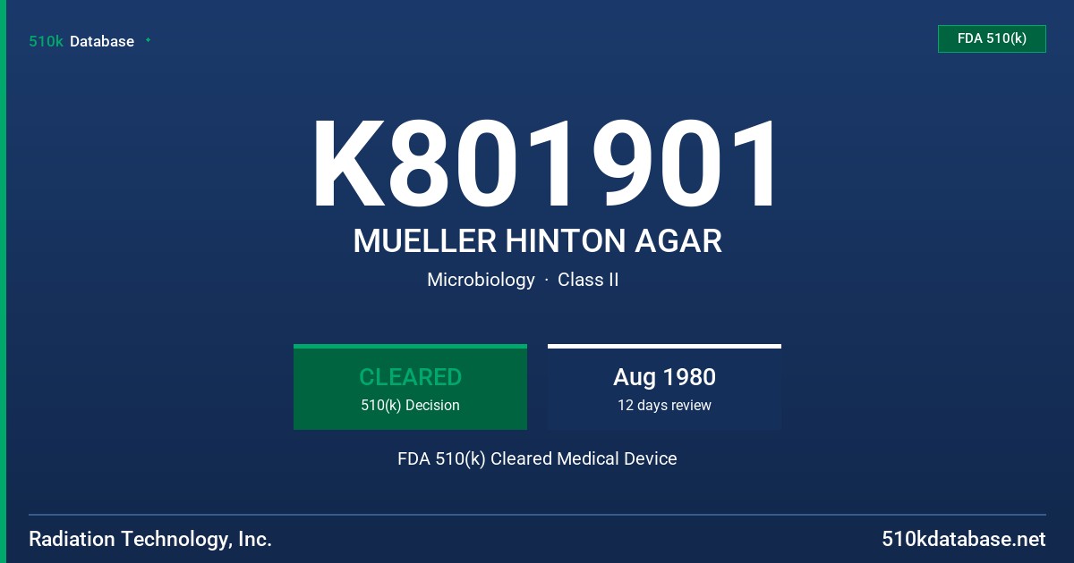 K801901 MUELLER HINTON AGAR FDA 510(k) Cleared Medical Device