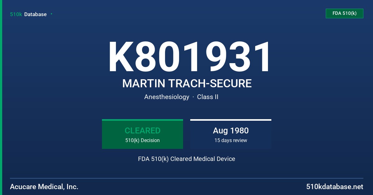K801931 MARTIN TRACH-SECURE FDA 510(k) Cleared Medical Device