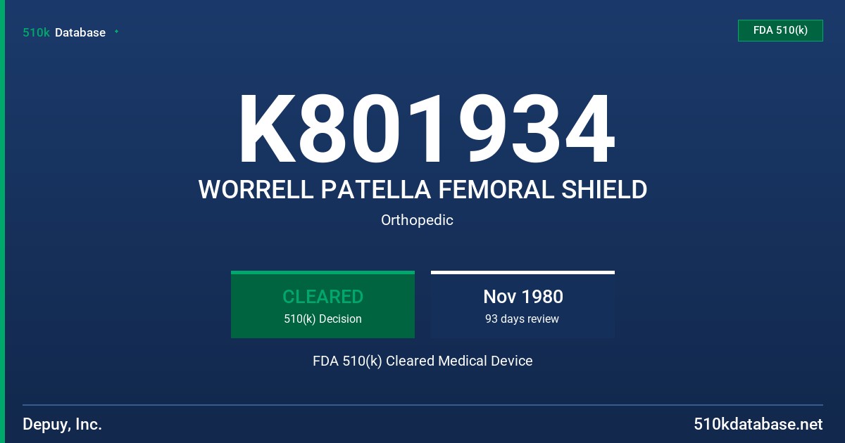 K801934 WORRELL PATELLA FEMORAL SHIELD FDA 510(k) Cleared Medical Device