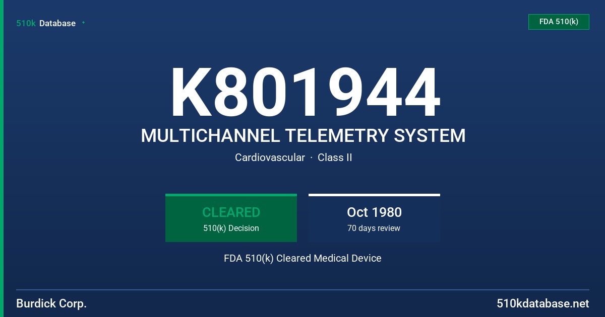 K801944 MULTICHANNEL TELEMETRY SYSTEM FDA 510(k) Cleared Medical Device
