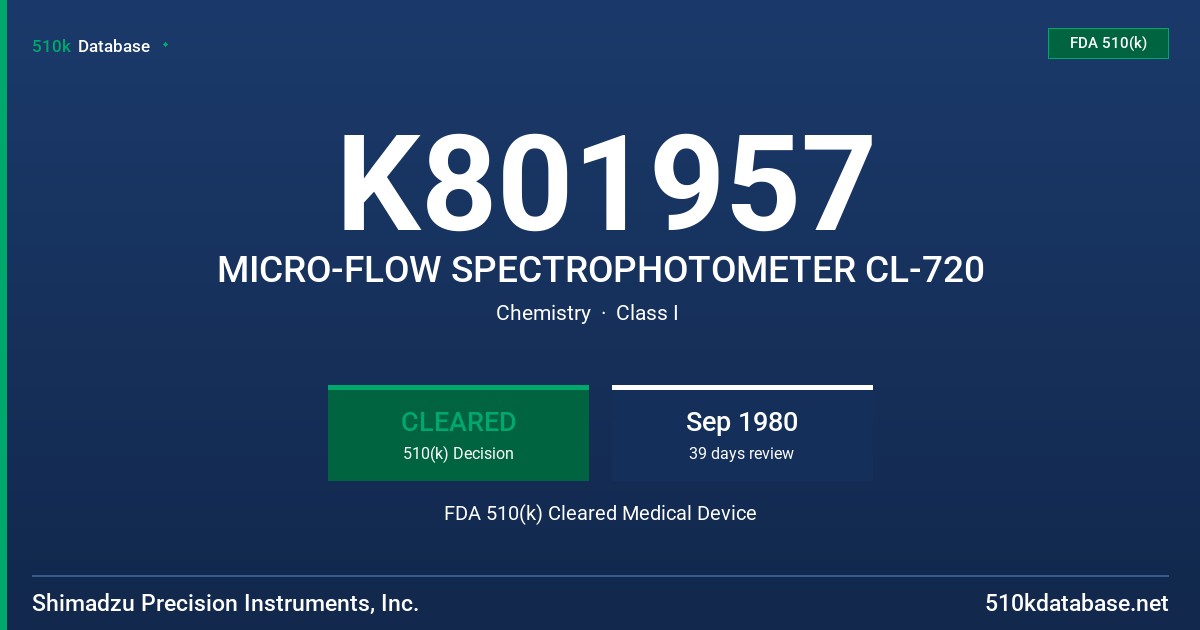 K801957 MICRO-FLOW SPECTROPHOTOMETER CL-720 FDA 510(k) Cleared Medical Device