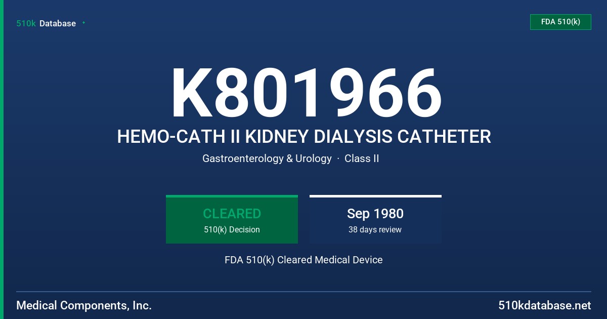 K801966 HEMO-CATH II KIDNEY DIALYSIS CATHETER FDA 510(k) Cleared Medical Device