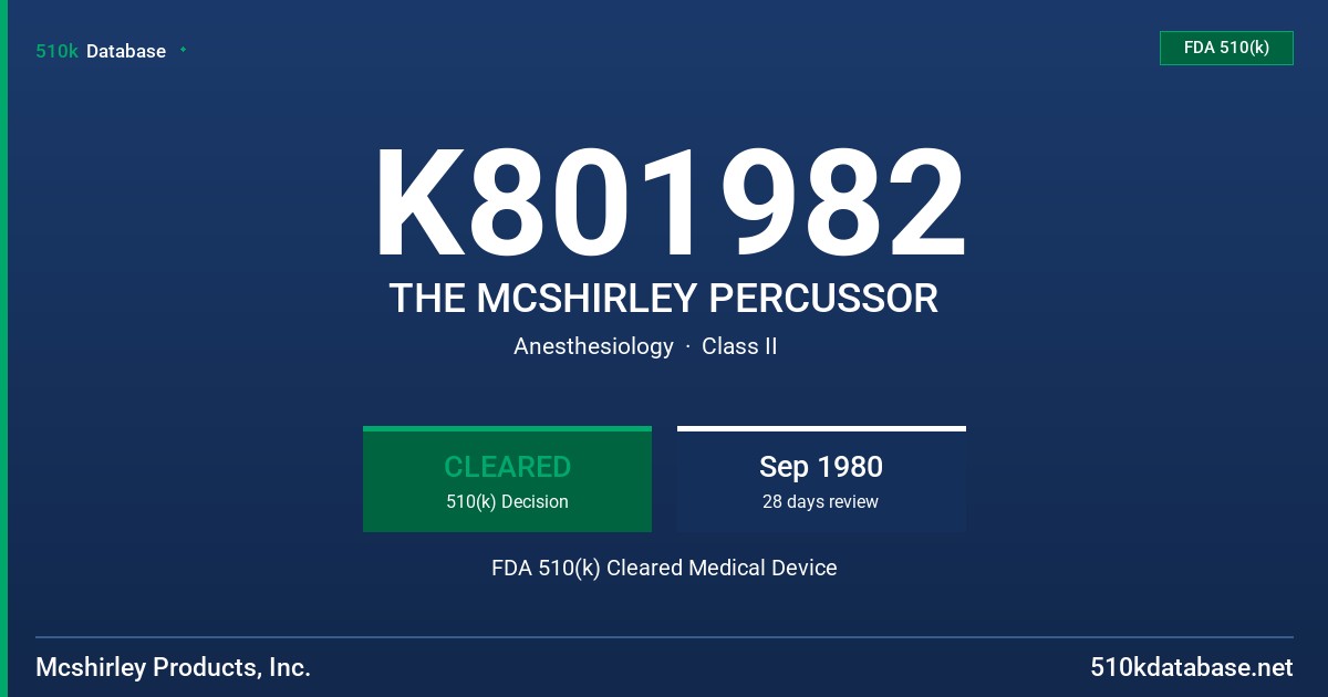 K801982 THE MCSHIRLEY PERCUSSOR FDA 510(k) Cleared Medical Device