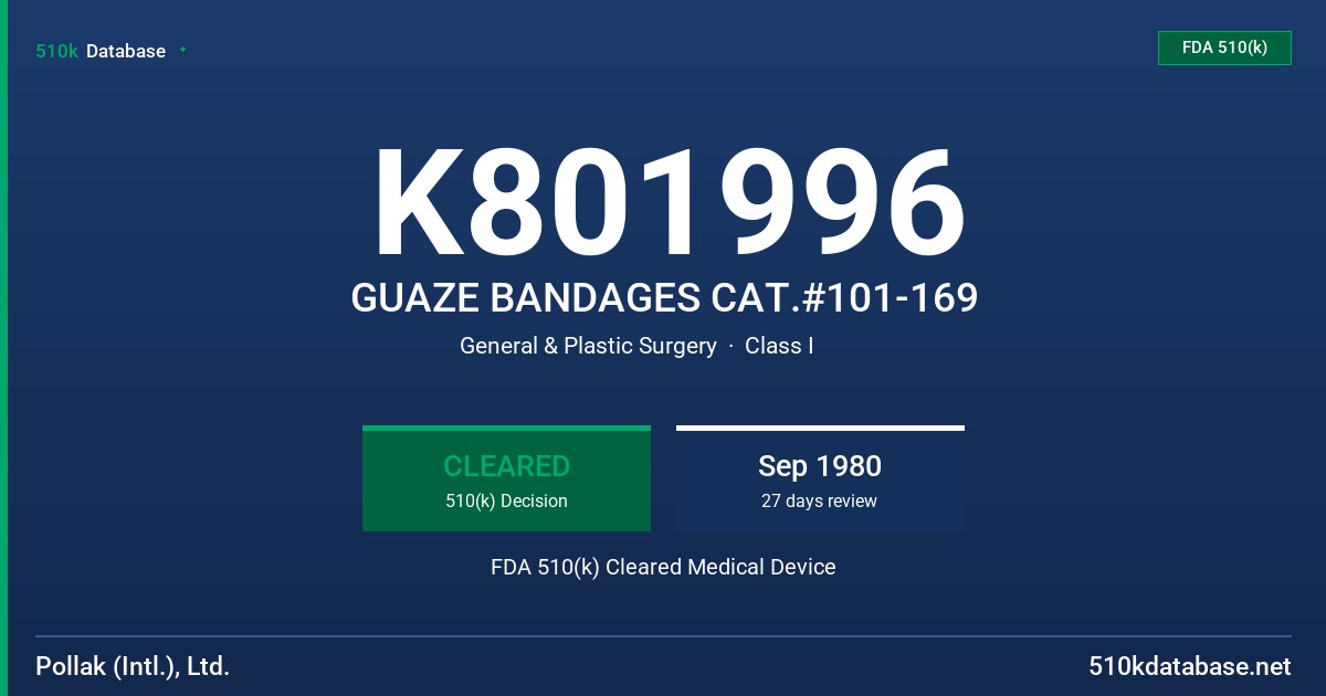 K801996 GUAZE BANDAGES CAT.#101-169 FDA 510(k) Cleared Medical Device