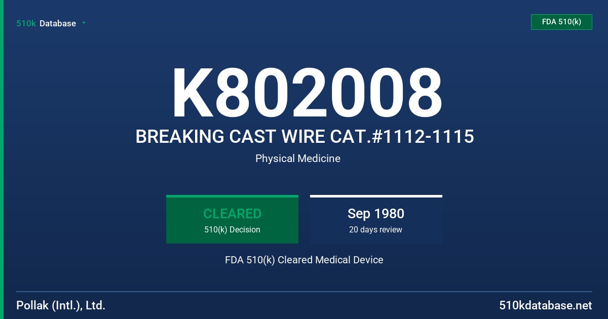 K802008 BREAKING CAST WIRE CAT.#1112-1115 FDA 510(k) Cleared Medical Device