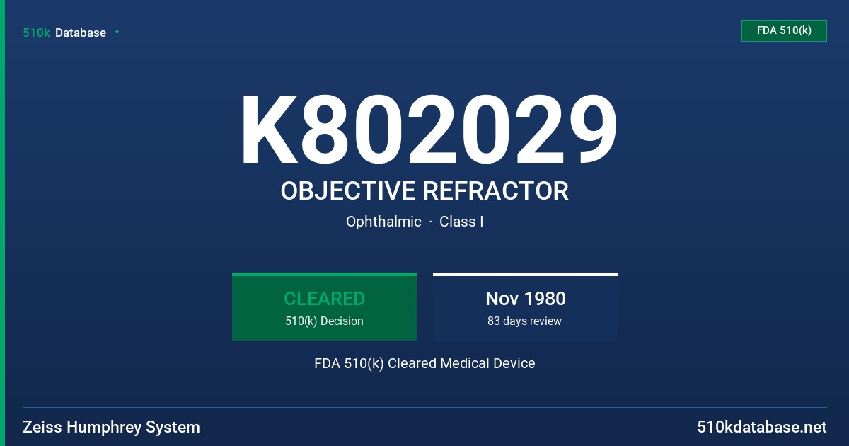 K802029 OBJECTIVE REFRACTOR FDA 510(k) Cleared Medical Device
