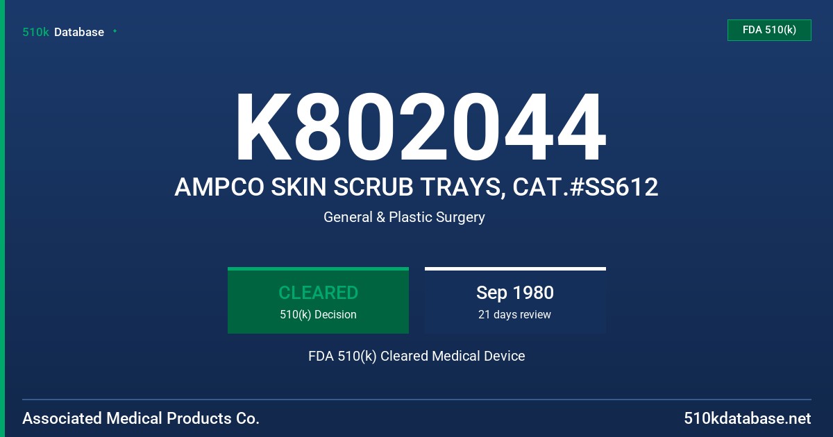 K802044 AMPCO SKIN SCRUB TRAYS, CAT.#SS612 FDA 510(k) Cleared Medical Device