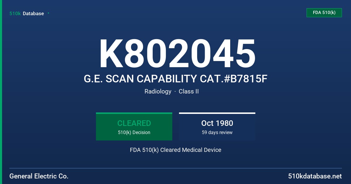 K802045 G.E. SCAN CAPABILITY CAT.#B7815F FDA 510(k) Cleared Medical Device