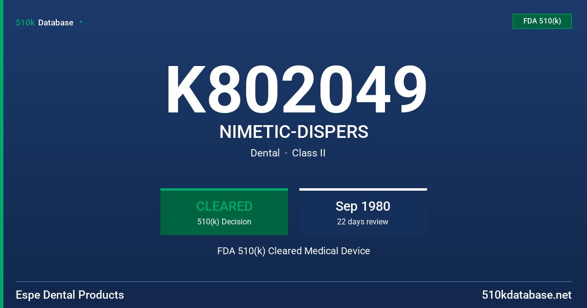 K802049 NIMETIC-DISPERS FDA 510(k) Cleared Medical Device