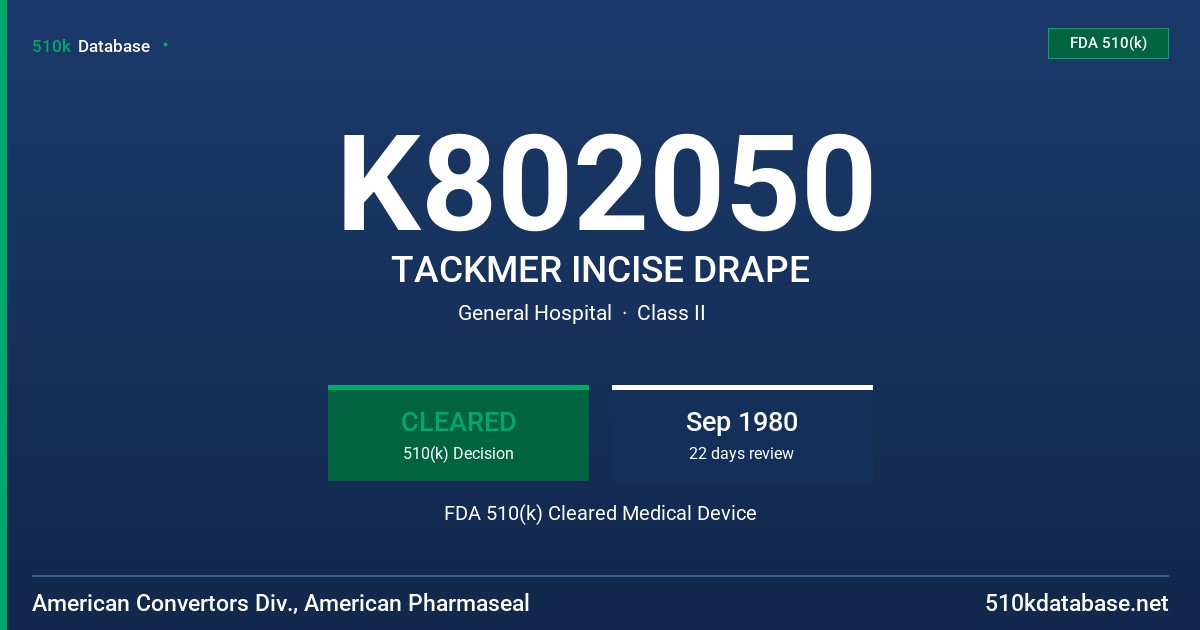 K802050 TACKMER INCISE DRAPE FDA 510(k) Cleared Medical Device