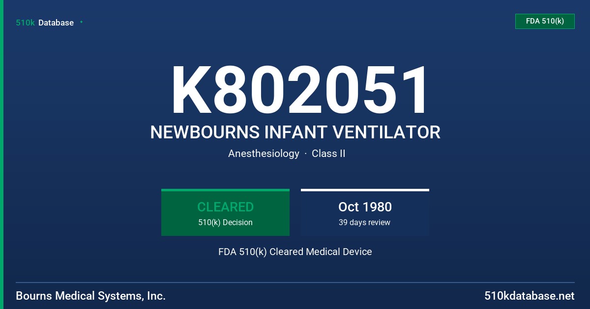 K802051 NEWBOURNS INFANT VENTILATOR FDA 510(k) Cleared Medical Device