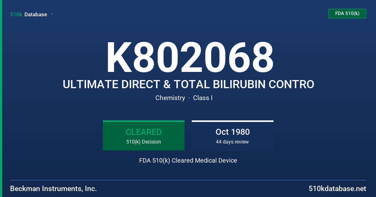 K802068 ULTIMATE DIRECT & TOTAL BILIRUBIN CONTRO FDA 510(k) Cleared Medical Device