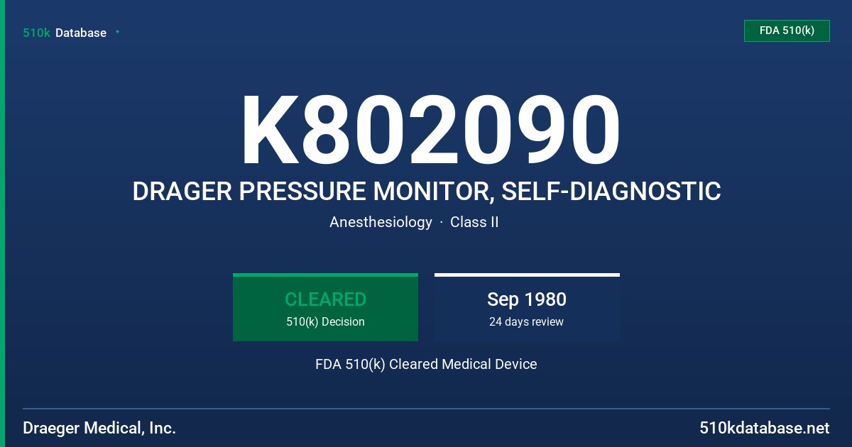 K802090 DRAGER PRESSURE MONITOR, SELF-DIAGNOSTIC FDA 510(k) Cleared Medical Device