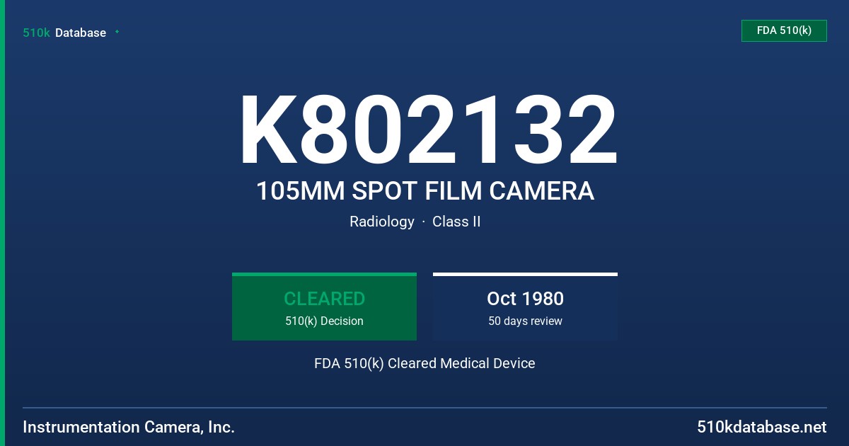 K802132 105MM SPOT FILM CAMERA FDA 510(k) Cleared Medical Device