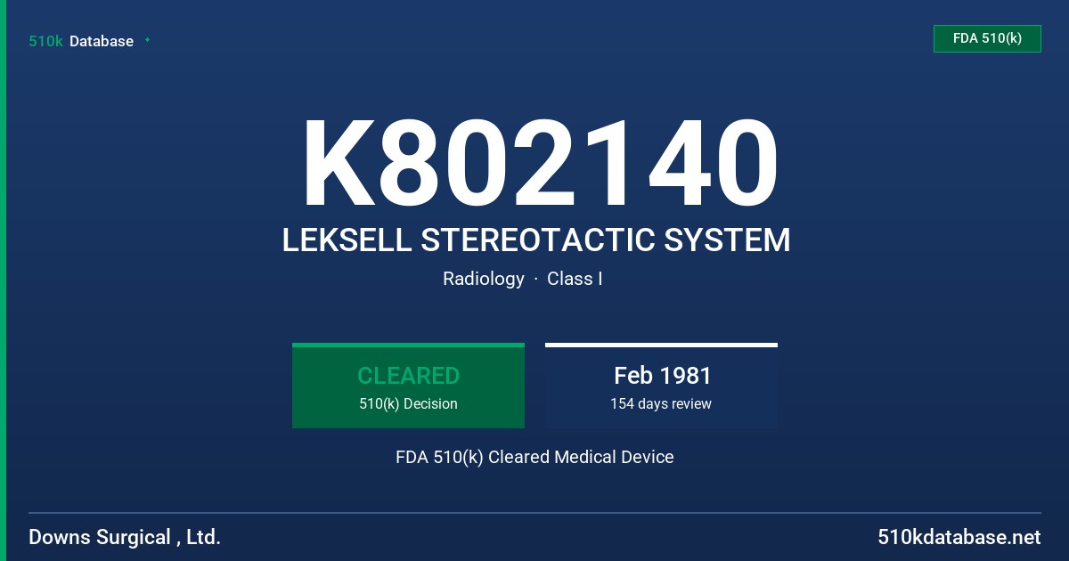 K802140 LEKSELL STEREOTACTIC SYSTEM FDA 510(k) Cleared Medical Device