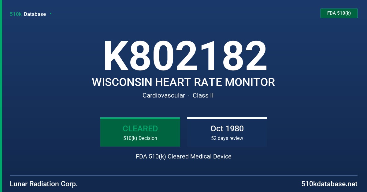 K802182 WISCONSIN HEART RATE MONITOR FDA 510(k) Cleared Medical Device