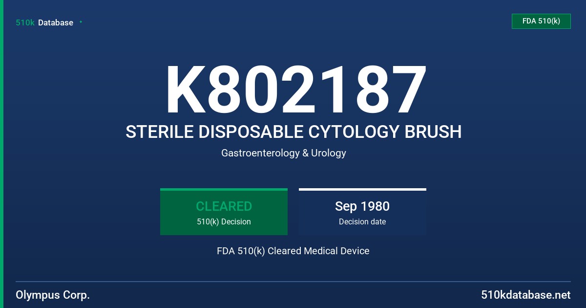 K802187 STERILE DISPOSABLE CYTOLOGY BRUSH FDA 510(k) Cleared Medical Device
