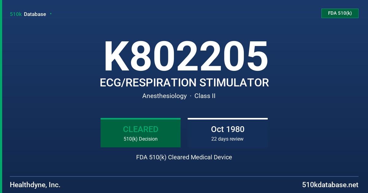 K802205 ECG/RESPIRATION STIMULATOR FDA 510(k) Cleared Medical Device