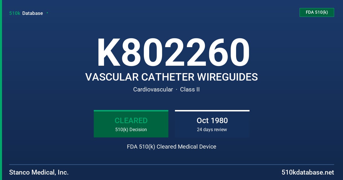 K802260 VASCULAR CATHETER WIREGUIDES FDA 510(k) Cleared Medical Device