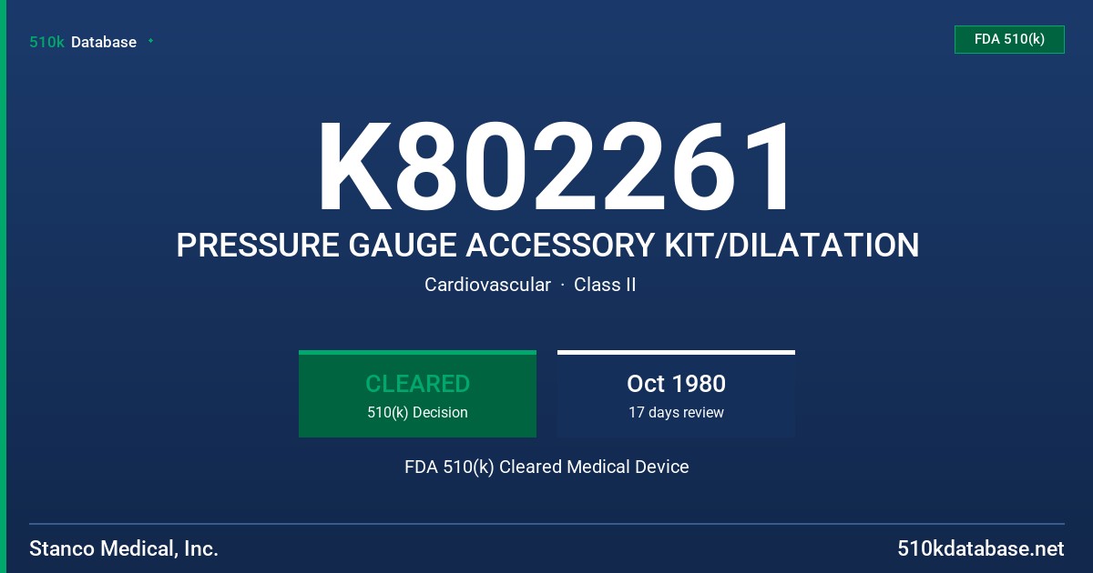 K802261 PRESSURE GAUGE ACCESSORY KIT/DILATATION FDA 510(k) Cleared Medical Device