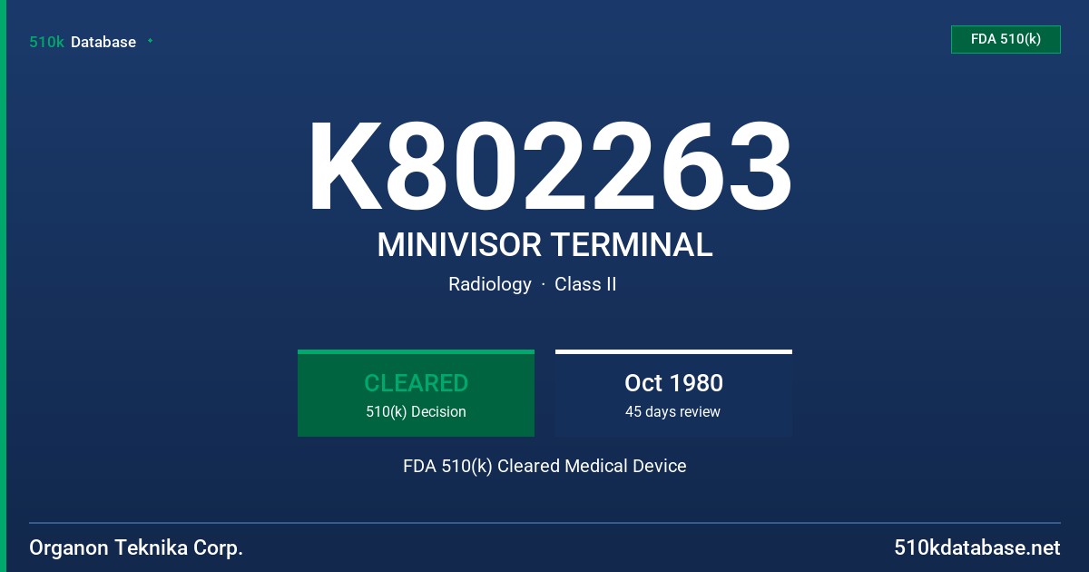 K802263 MINIVISOR TERMINAL FDA 510(k) Cleared Medical Device