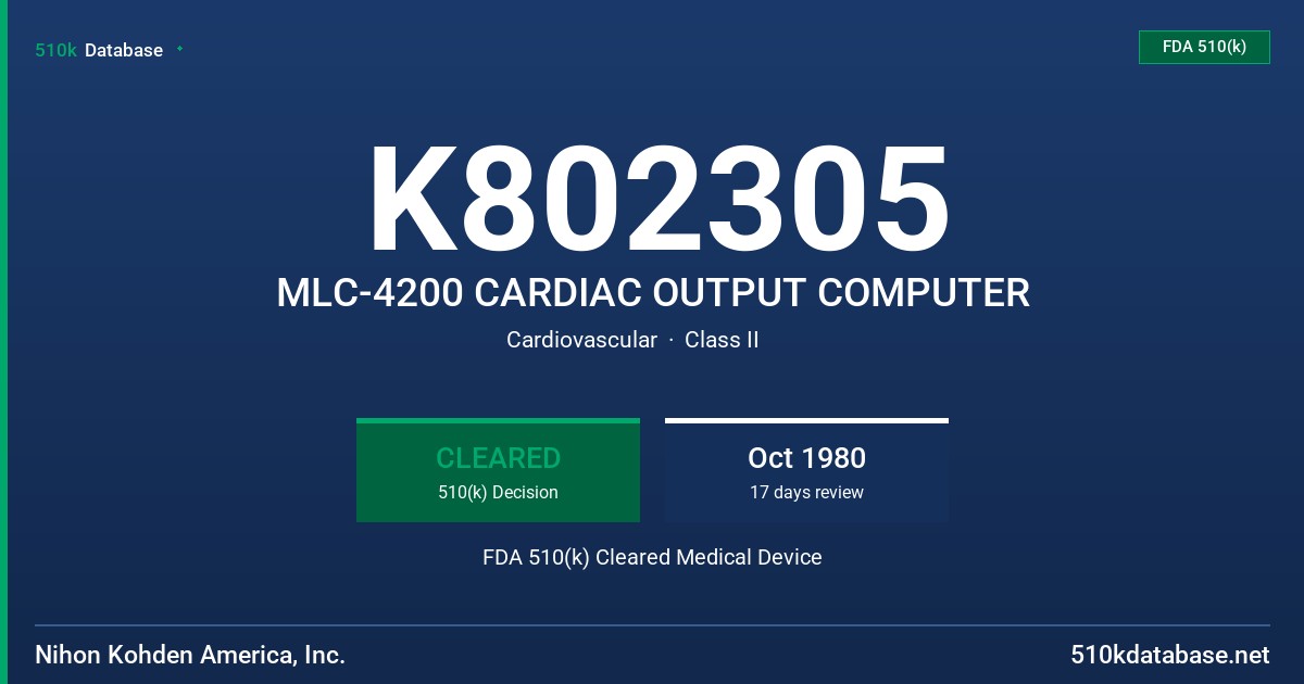 K802305 MLC-4200 CARDIAC OUTPUT COMPUTER FDA 510(k) Cleared Medical Device