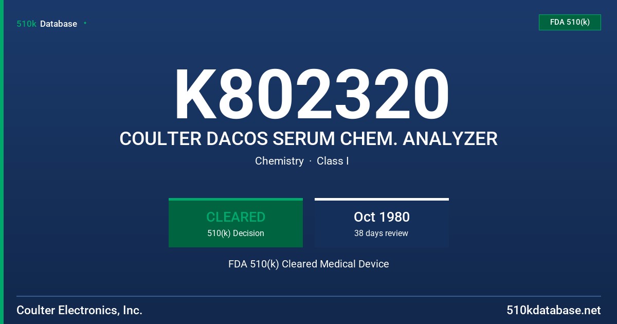 K802320 COULTER DACOS SERUM CHEM. ANALYZER FDA 510(k) Cleared Medical Device