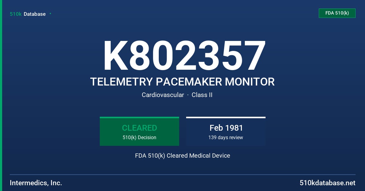 K802357 TELEMETRY PACEMAKER MONITOR FDA 510(k) Cleared Medical Device