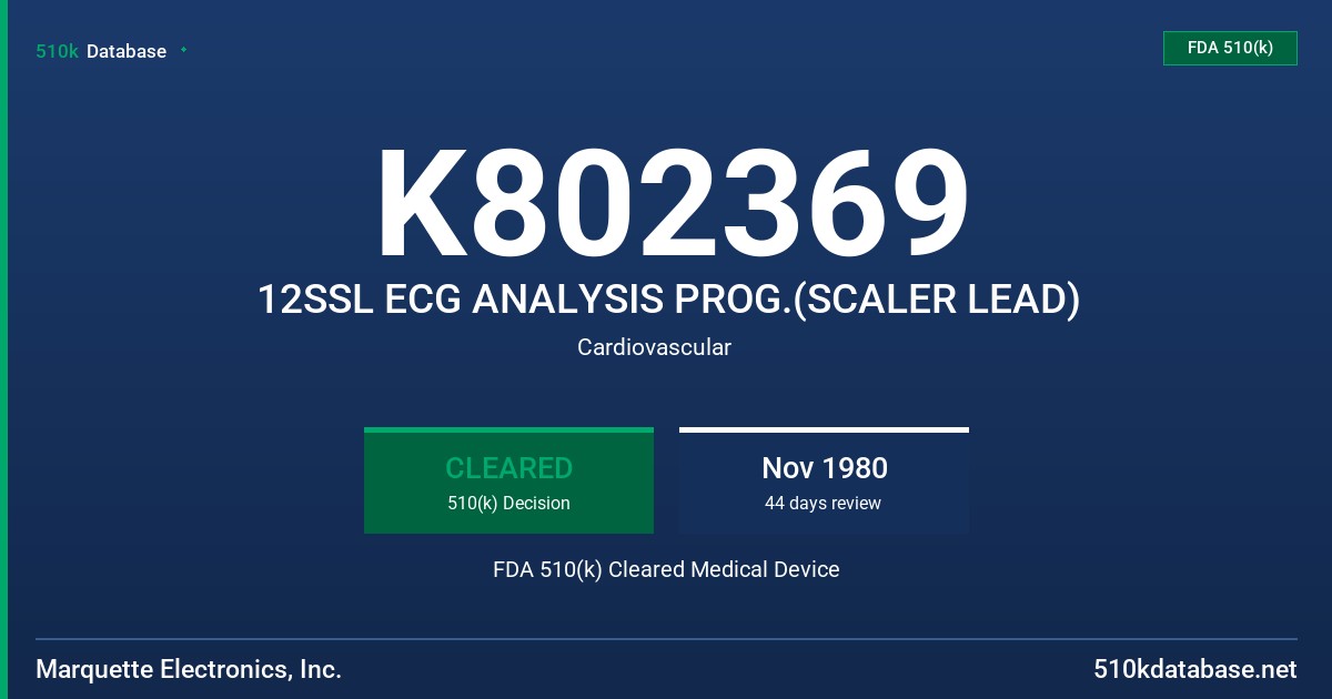 K802369 12SSL ECG ANALYSIS PROG.(SCALER LEAD) FDA 510(k) Cleared Medical Device